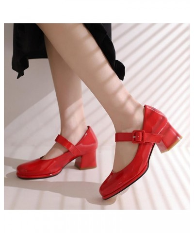 Block Heel Pumps for Women Round Toe Platform Ankle Strap with Buckle Mary Jane Dress Shoes Office Lady Party Dating Patent L...