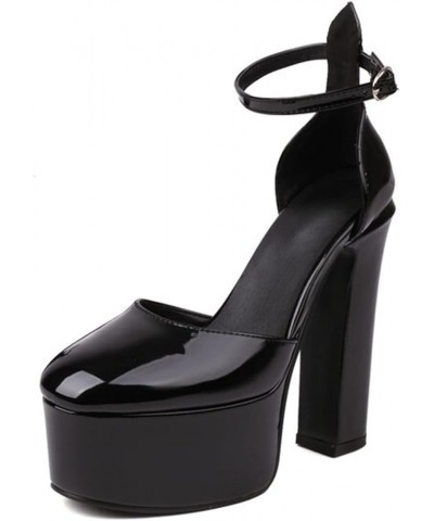 Women High Heel Chunky Block Platform Round Toe Slip-On Pumps Court Shoe Dress 14.5 Cm Heels Shoes Black $38.90 Pumps