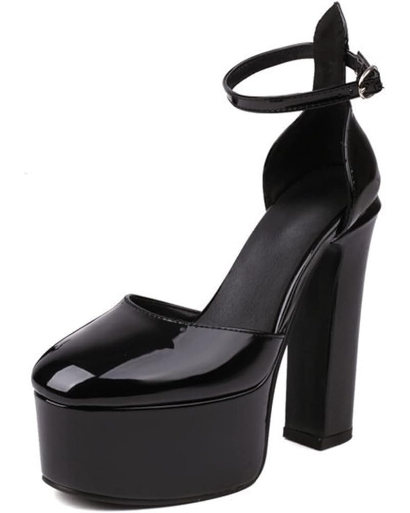 Women High Heel Chunky Block Platform Round Toe Slip-On Pumps Court Shoe Dress 14.5 Cm Heels Shoes Black $38.90 Pumps