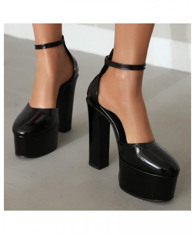 Women High Heel Chunky Block Platform Round Toe Slip-On Pumps Court Shoe Dress 14.5 Cm Heels Shoes Black $38.90 Pumps