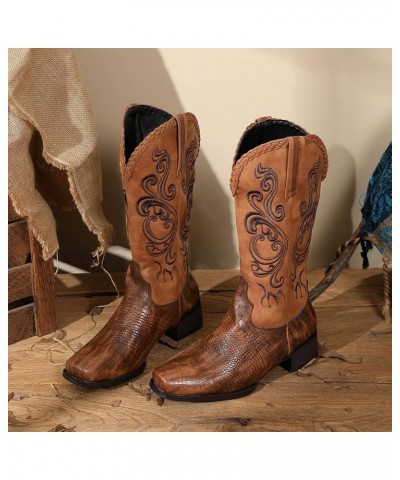 Women Embroidered Western Boots 07 Brown $33.47 Boots