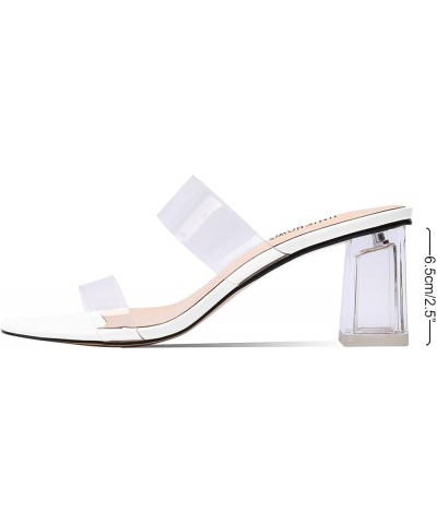 Women's Clear Heels Transparent Strap Sandals Square Toe Slip On Block PVC Mules 2.5inches/6.5CM Dress shoes for Women White ...