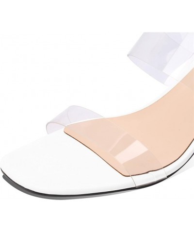 Women's Clear Heels Transparent Strap Sandals Square Toe Slip On Block PVC Mules 2.5inches/6.5CM Dress shoes for Women White ...