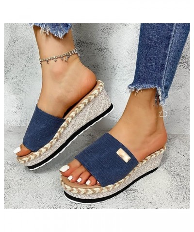 Women's Platform Sandals Ladies Slip on Slide Mules Hessian Espadrilles 2023 Summer Casual Wedge High Heel Slippers Comfort O...