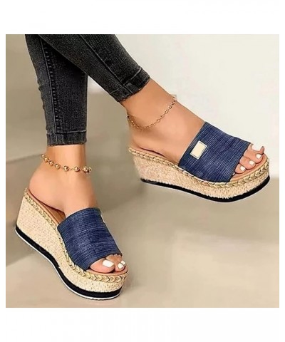 Women's Platform Sandals Ladies Slip on Slide Mules Hessian Espadrilles 2023 Summer Casual Wedge High Heel Slippers Comfort O...