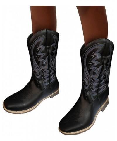 Vintage Women's Mid Calf Boots Cowboy Cow Girl Western Booties Knee High Boots for Women Wide Calf No C2-black $20.69 Boots