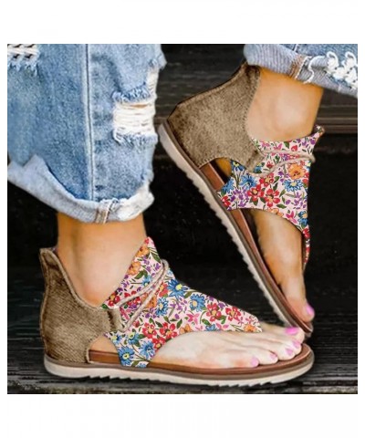 Women Sandals Flat Sandals for Women Casual Summer Bohemian Beach Shoes Comfortable Outgoing Dressy Slippers 8 Khaki $7.36 Sa...