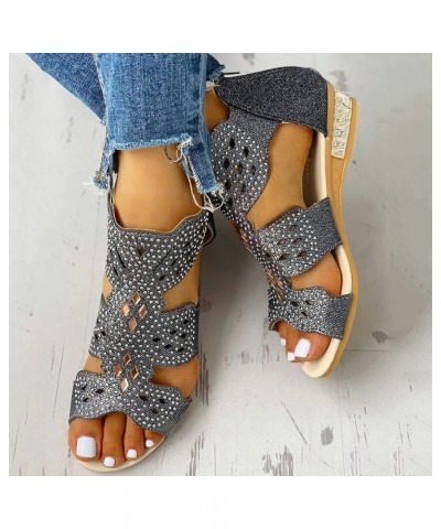 Sandal Womens Wedge Platform Sandals Gladiator Flip-Flop Bohemian Ankle Strappy Zip Up Flats Hiking Sandals LS2 Black $22.05 ...