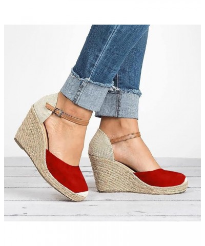 Women's Platform & Wedge Sandals,Espadrilles Wedge Sandals Closed Toe Ankle Strap Braided High Heeled Sandals For Women Summe...