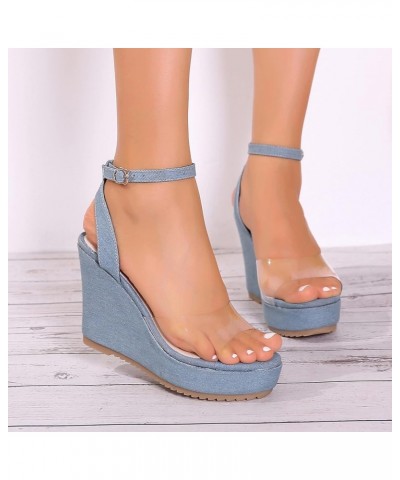 Pool Sandals Women Flip Flop Summer Buckle Strap Solid Casual Open Toe Wedges Comfortable Beach Shoes (Blue, 9) 8.5 Blue $25....