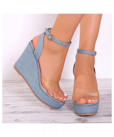 Pool Sandals Women Flip Flop Summer Buckle Strap Solid Casual Open Toe Wedges Comfortable Beach Shoes (Blue, 9) 8.5 Blue $25....