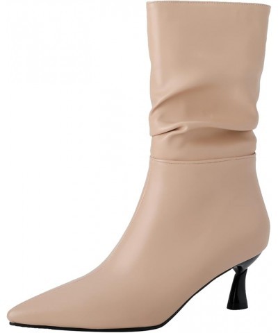 Womens Wedding Kitten Heels Mid Calf Booties Apricot 3 $29.83 Boots