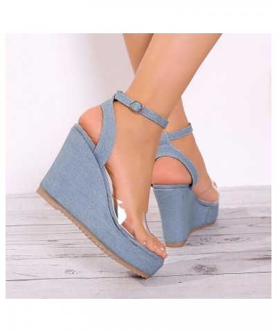 Pool Sandals Women Flip Flop Summer Buckle Strap Solid Casual Open Toe Wedges Comfortable Beach Shoes (Blue, 9) 8.5 Blue $25....