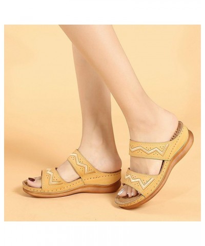 Wedge Sandals for Women Beach Shoes Open Toe Slip-On Breathable Wedges Summer Embroidery Sandals Women Women's Sandals (Beige...