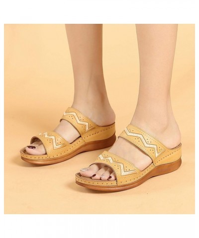 Wedge Sandals for Women Beach Shoes Open Toe Slip-On Breathable Wedges Summer Embroidery Sandals Women Women's Sandals (Beige...