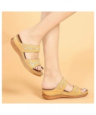 Wedge Sandals for Women Beach Shoes Open Toe Slip-On Breathable Wedges Summer Embroidery Sandals Women Women's Sandals (Beige...