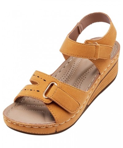 Womens Sandals Orthopedic Slip On Wedge Sandals Open Toe Low Heel Sandals Band Sandals with Arch Support A05-yellow $11.75 Sa...