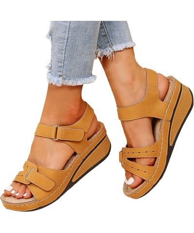 Womens Sandals Orthopedic Slip On Wedge Sandals Open Toe Low Heel Sandals Band Sandals with Arch Support A05-yellow $11.75 Sa...