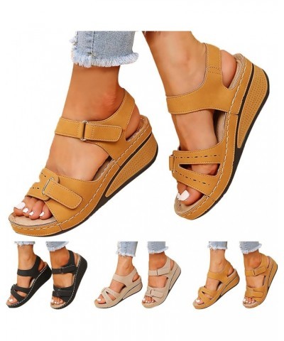 Womens Sandals Orthopedic Slip On Wedge Sandals Open Toe Low Heel Sandals Band Sandals with Arch Support A05-yellow $11.75 Sa...