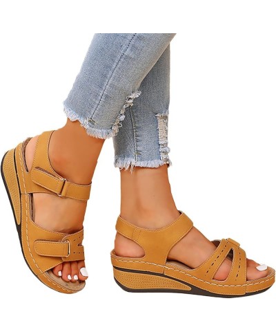 Womens Sandals Orthopedic Slip On Wedge Sandals Open Toe Low Heel Sandals Band Sandals with Arch Support A05-yellow $11.75 Sa...