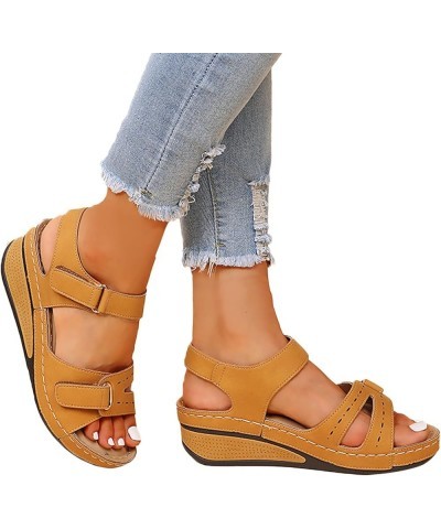 Womens Sandals Orthopedic Slip On Wedge Sandals Open Toe Low Heel Sandals Band Sandals with Arch Support A05-yellow $11.75 Sa...