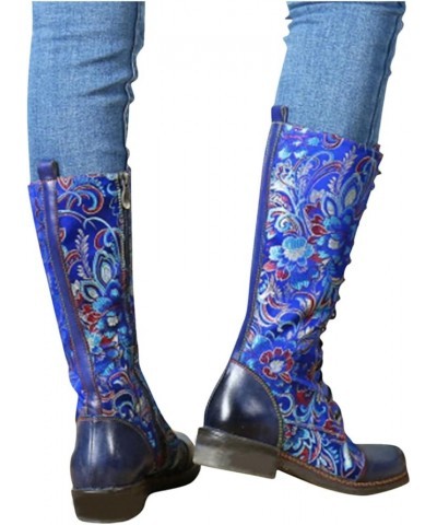 Knee Boots for Girls Size 5 Long Embroidered Boots Boots for Womens Boots Shoes Boots for Women Ankle Booties No Heel Blue-b ...