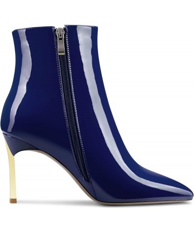 Women Stiletto High Heel Pointed Toe Ankle Boots Short Bootie Slip-on Zipper Party Cute Classic Boots Navy Blue $36.41 Boots