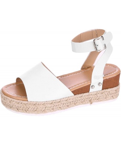 Platform Sandals Women Wedge, Sandals Women Comfortable Espadrille Open Toe Wedge Sandals Shoes with Buckle Strap White $15.5...