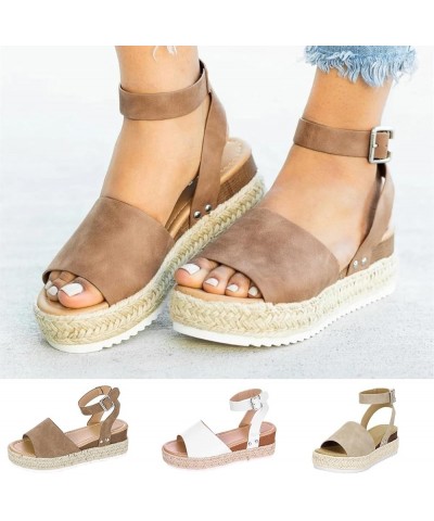 Platform Sandals Women Wedge, Sandals Women Comfortable Espadrille Open Toe Wedge Sandals Shoes with Buckle Strap White $15.5...