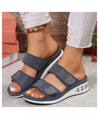 Flat Leather Sandals for Women 9 Women Sandals Fashionable New Pattern Simple Solid Color Sandals for Women Size 9m Blue $13....