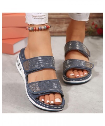 Flat Leather Sandals for Women 9 Women Sandals Fashionable New Pattern Simple Solid Color Sandals for Women Size 9m Blue $13....