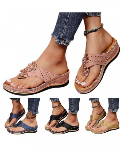 Girl's Boho Wedge with Arch Open Tow Cutout Slide Slip On Beach Flip Flops Shoes for Women Sandals Summer 2024 Retro Pink $11...