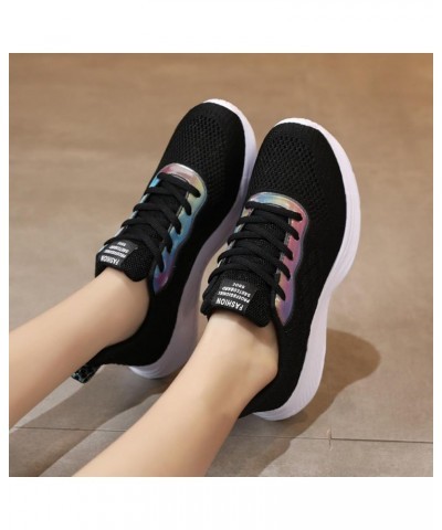 Women Sneakers Fashionable New Pattern Mesh Fabric Breathable Comfortable Flat Bottom Non Slip Running Sneaker for Women Blac...