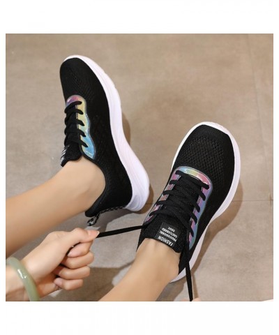 Women Sneakers Fashionable New Pattern Mesh Fabric Breathable Comfortable Flat Bottom Non Slip Running Sneaker for Women Blac...