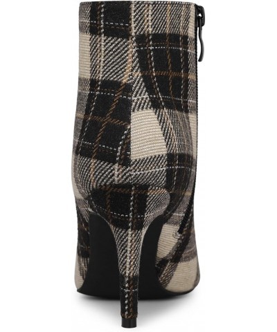 Women's Plaid Pointed Toe Side Zip Stiletto Heel Ankle Boots Brown $19.80 Boots