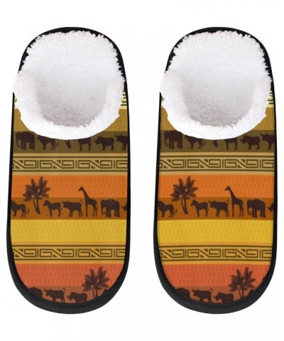 African Animal Elephant Slippers for Women, Aztec Lion Horse Cow Womens House Slipper Fluffy Soft Winter Home Shoes for Girls...