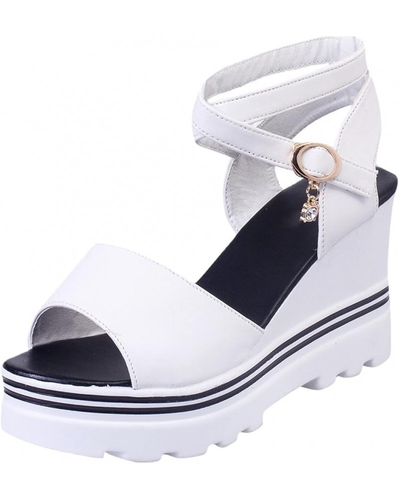 Wedge Sandals for Women Wedge Sandals for Women Solid Sandals Wedge Comfort Buckle Platform Women Color Casual 8.5 White $14....