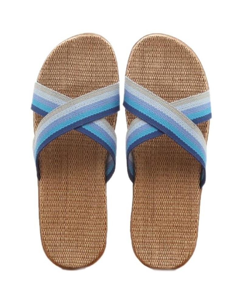 Linen Flax Suction Sweat Odor-Proof Slippers Summer Men and Women Home Men Blue 2 $16.96 Slippers