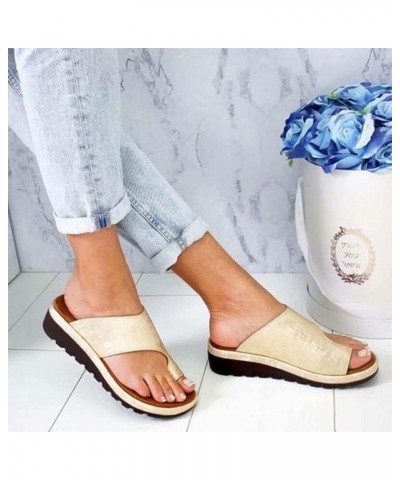 Women Set Toe Wedges Sandals Summer Flat Casual Home Slippers Female Ring Toe Hollow Comfortable Platform Beach Flip-Flops Br...