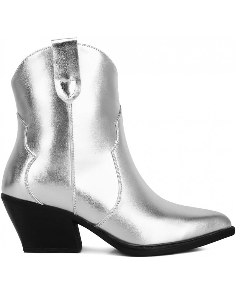 Women's Wales Metallic Faux Leather Bootie Silver $26.84 Boots