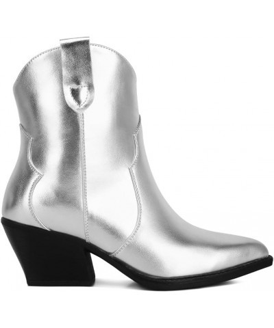 Women's Wales Metallic Faux Leather Bootie Silver $26.84 Boots