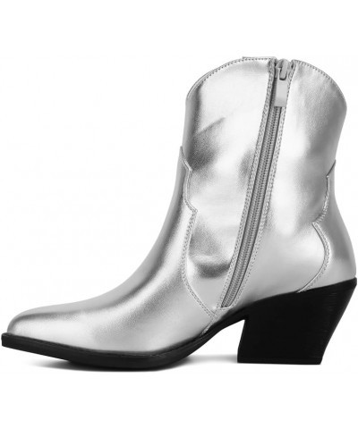 Women's Wales Metallic Faux Leather Bootie Silver $26.84 Boots