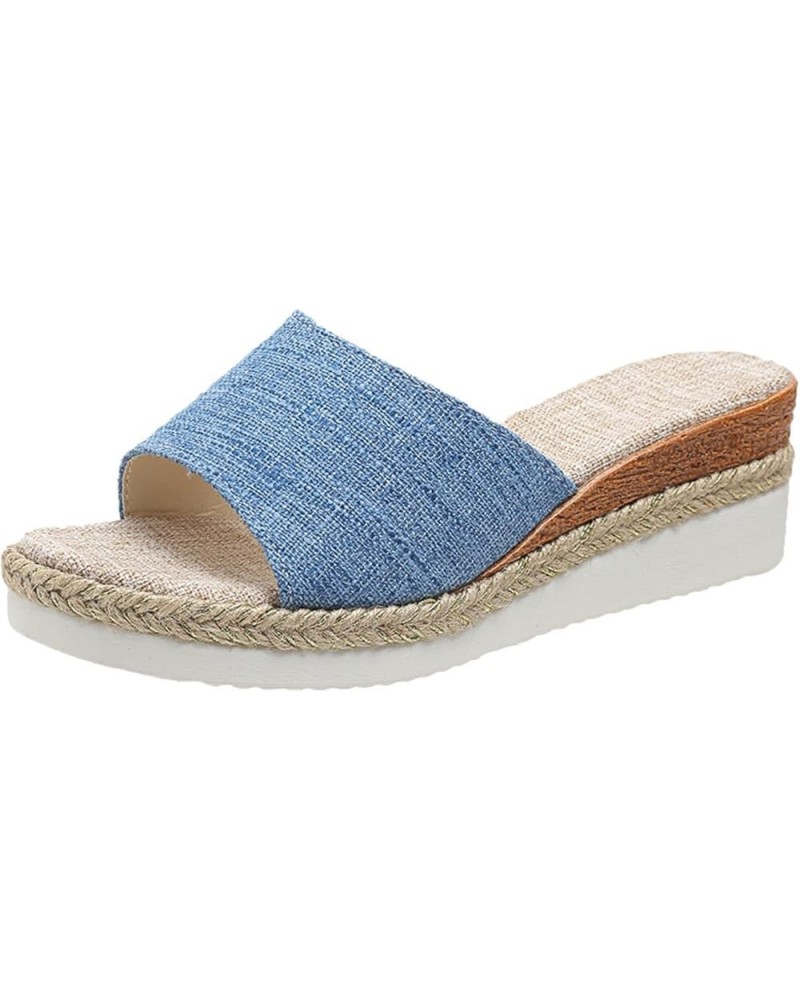 Women's Wedge Sandals Slip on Open Toe Platform Low Wedge Sandals Block Color Fashion Women Slippers Z2-blue $14.78 Sandals