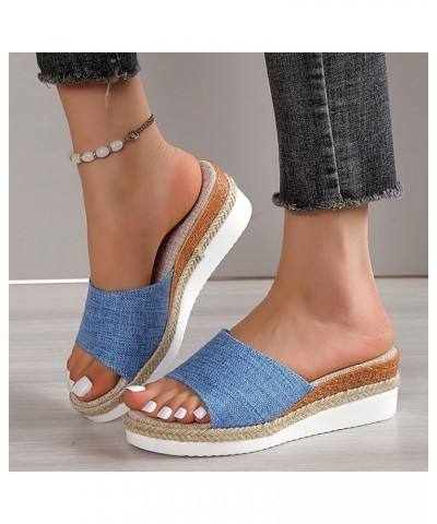 Women's Wedge Sandals Slip on Open Toe Platform Low Wedge Sandals Block Color Fashion Women Slippers Z2-blue $14.78 Sandals