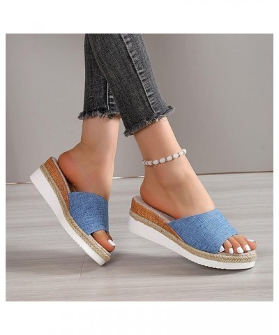 Women's Wedge Sandals Slip on Open Toe Platform Low Wedge Sandals Block Color Fashion Women Slippers Z2-blue $14.78 Sandals