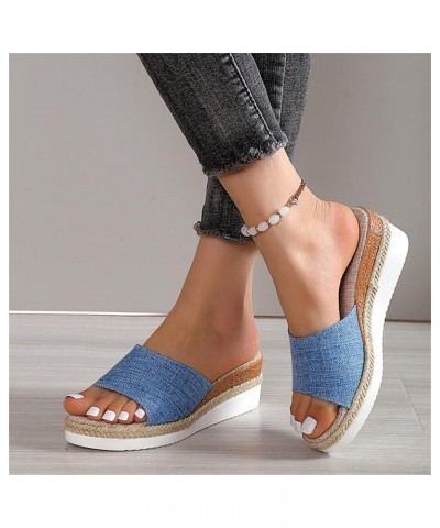 Women's Wedge Sandals Slip on Open Toe Platform Low Wedge Sandals Block Color Fashion Women Slippers Z2-blue $14.78 Sandals