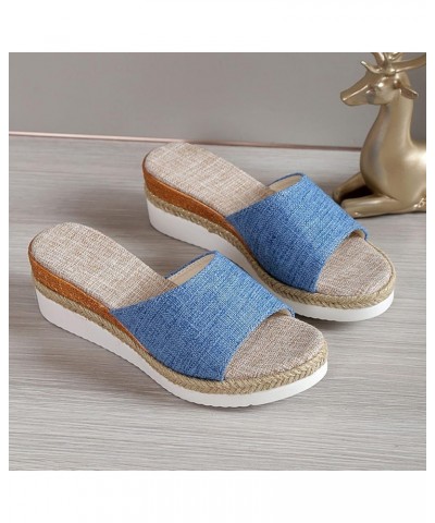 Women's Wedge Sandals Slip on Open Toe Platform Low Wedge Sandals Block Color Fashion Women Slippers Z2-blue $14.78 Sandals