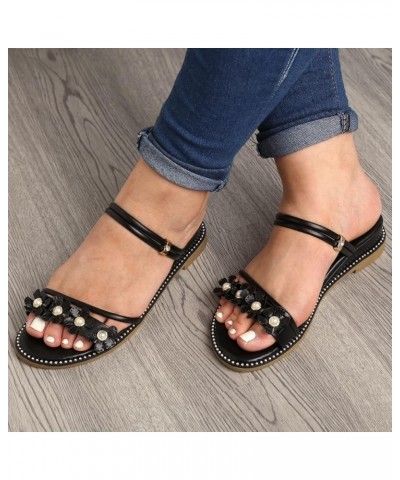 Flat Sandals for Bride Women's Summer Rhinestones Slip On Flat Beach Open Toe Breathable Sandals Slippers Z 12-black $19.21 S...