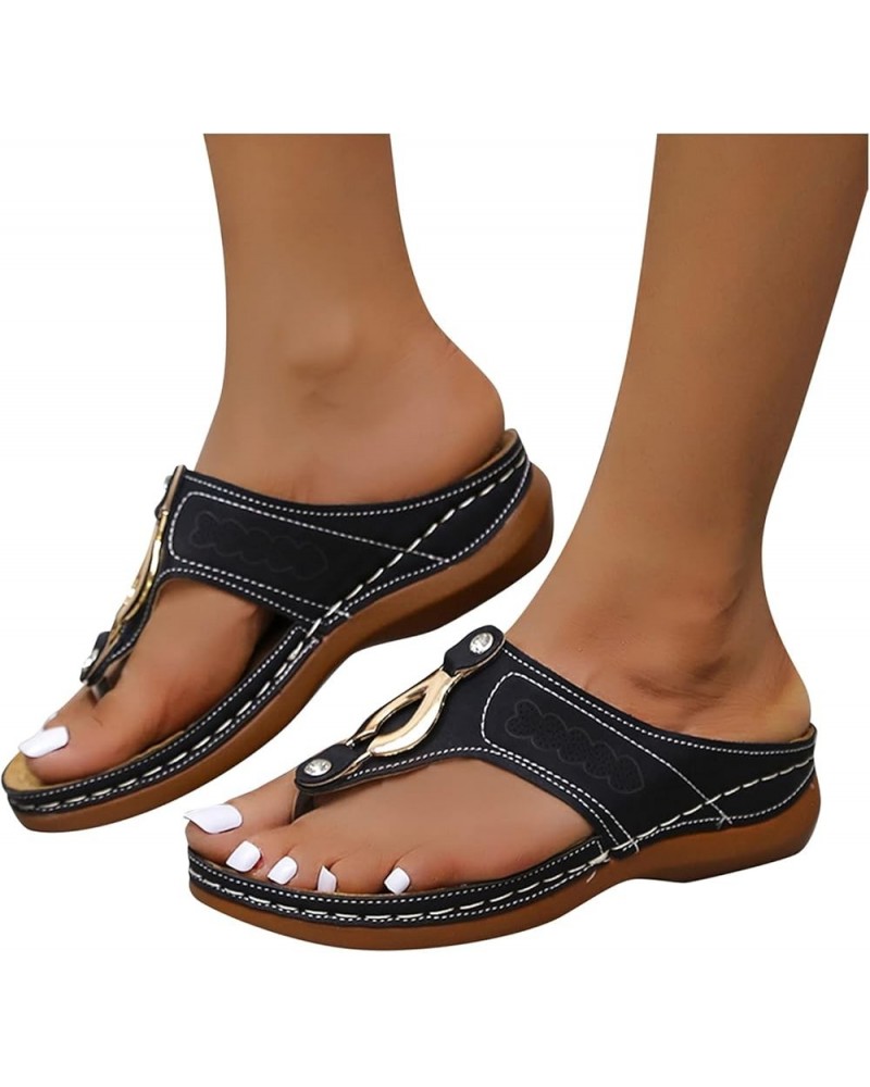 Sandals for Women Casual Summer,Women's Wedge Platform Sandals Slip On Two Strap Sandals Open Toe Slippers Flip Flops Z14 Bla...