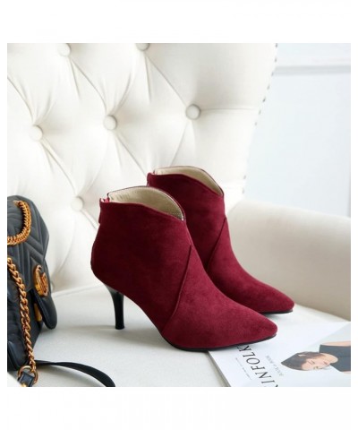 Womens Stiletto High Heels Ankle Booties Pointed Toe Zipper Sexy Western Boot Elegant Solid Short Shoes for Wedding Red $22.4...